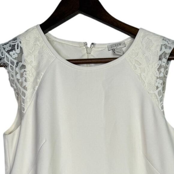 J. Crew Lace Cap Sleeve Knee Length Shift Dress Pockets Back Zip Lined 4 Ivory - Picture 10 of 15
